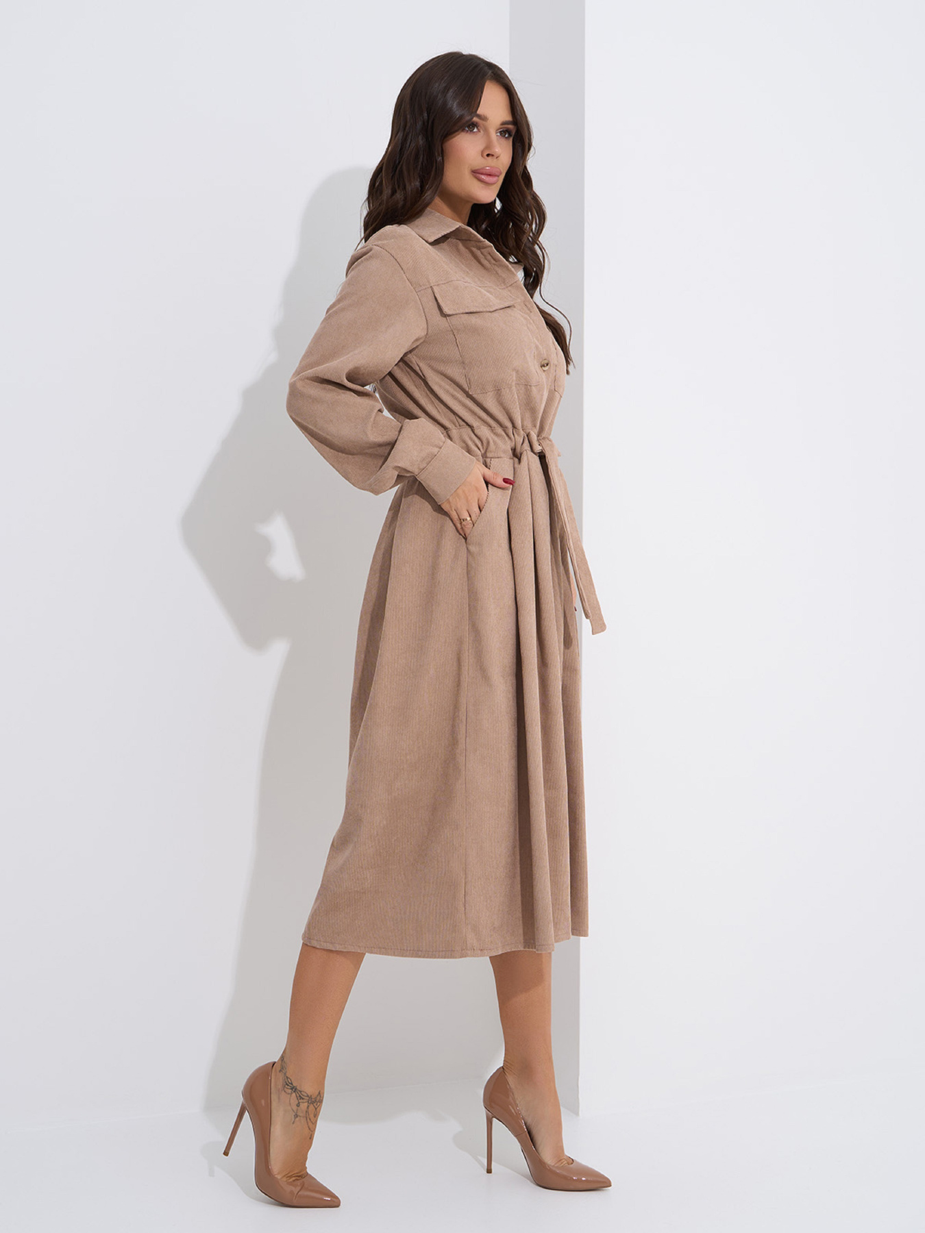 Платье миди ISSA Plus модель SA-561_бежевый Фото