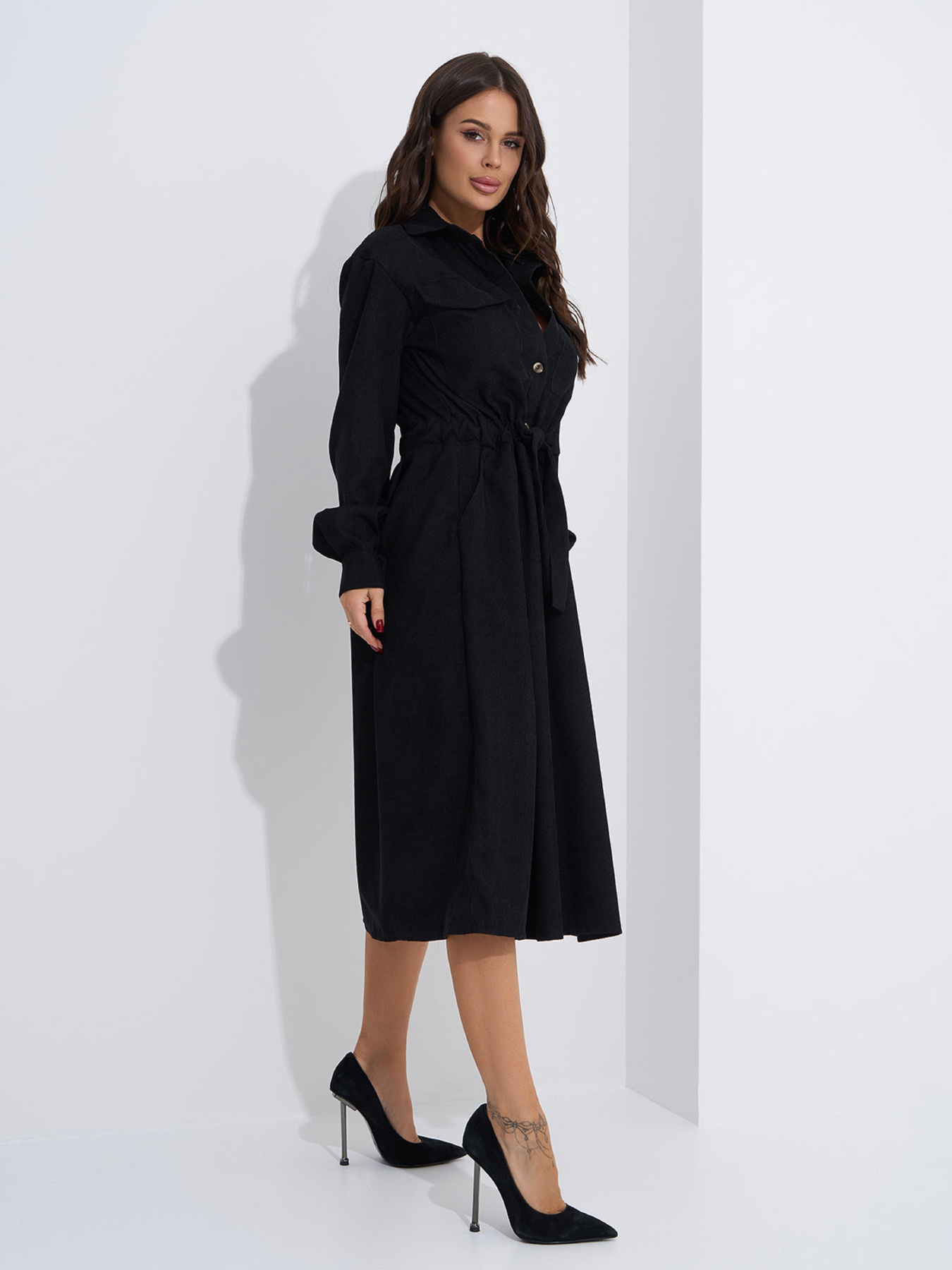 Платье миди ISSA Plus модель SA-561_черный Платье миди ISSA Plus модель SA-561_черный Фото