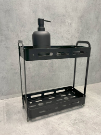 Полка двухъярусная прямоугольная алюминиевая, черная Homax модель EBA-3540 BL Фото