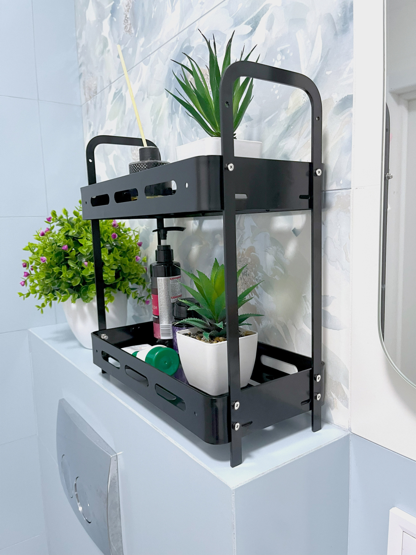 Полиця двоярусна прямокутна алюмінієва, чорна Homax модель EBA-3540 BL Фото