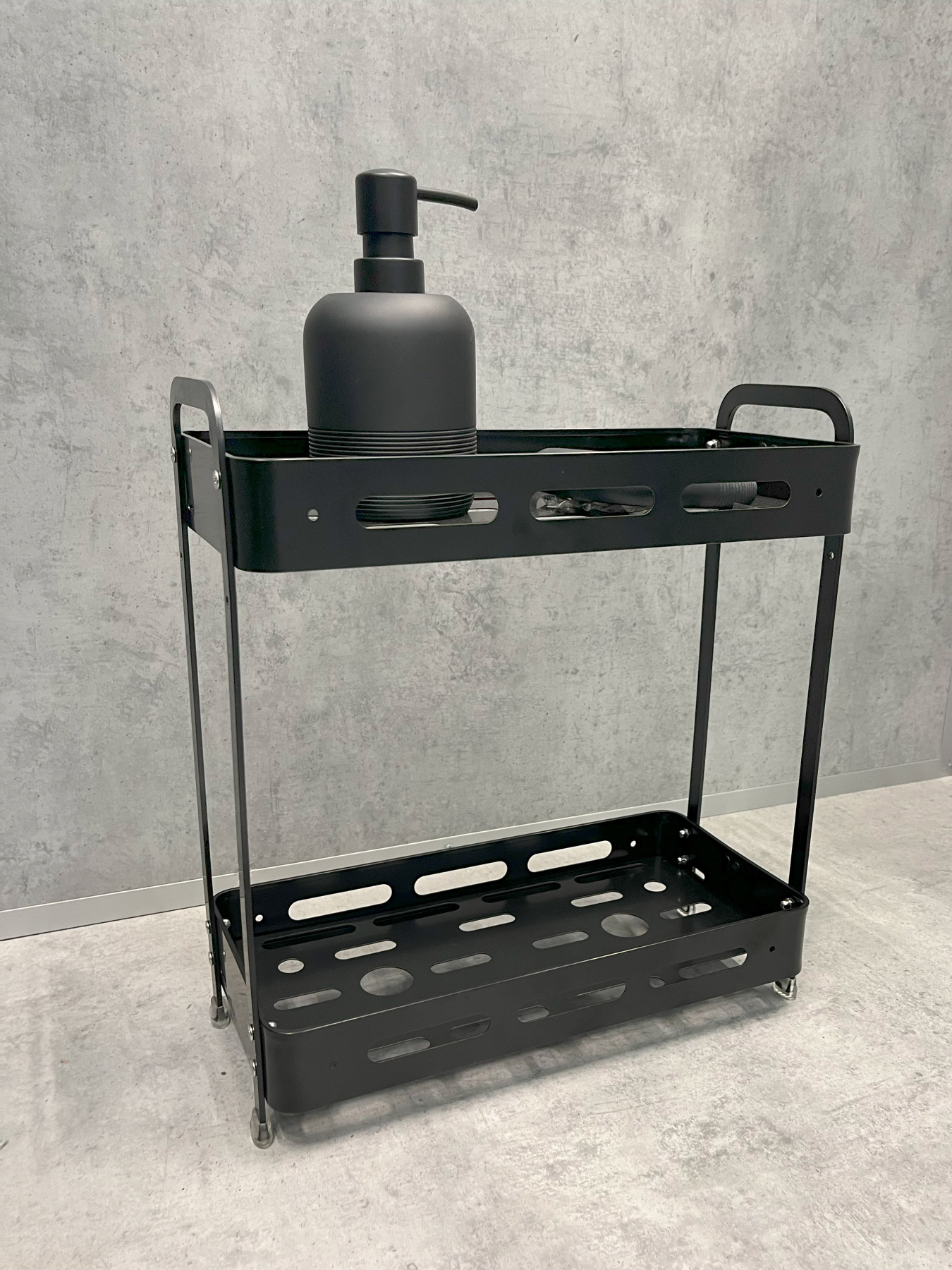 Полиця двоярусна прямокутна алюмінієва, чорна Homax модель EBA-3540 BL Фото