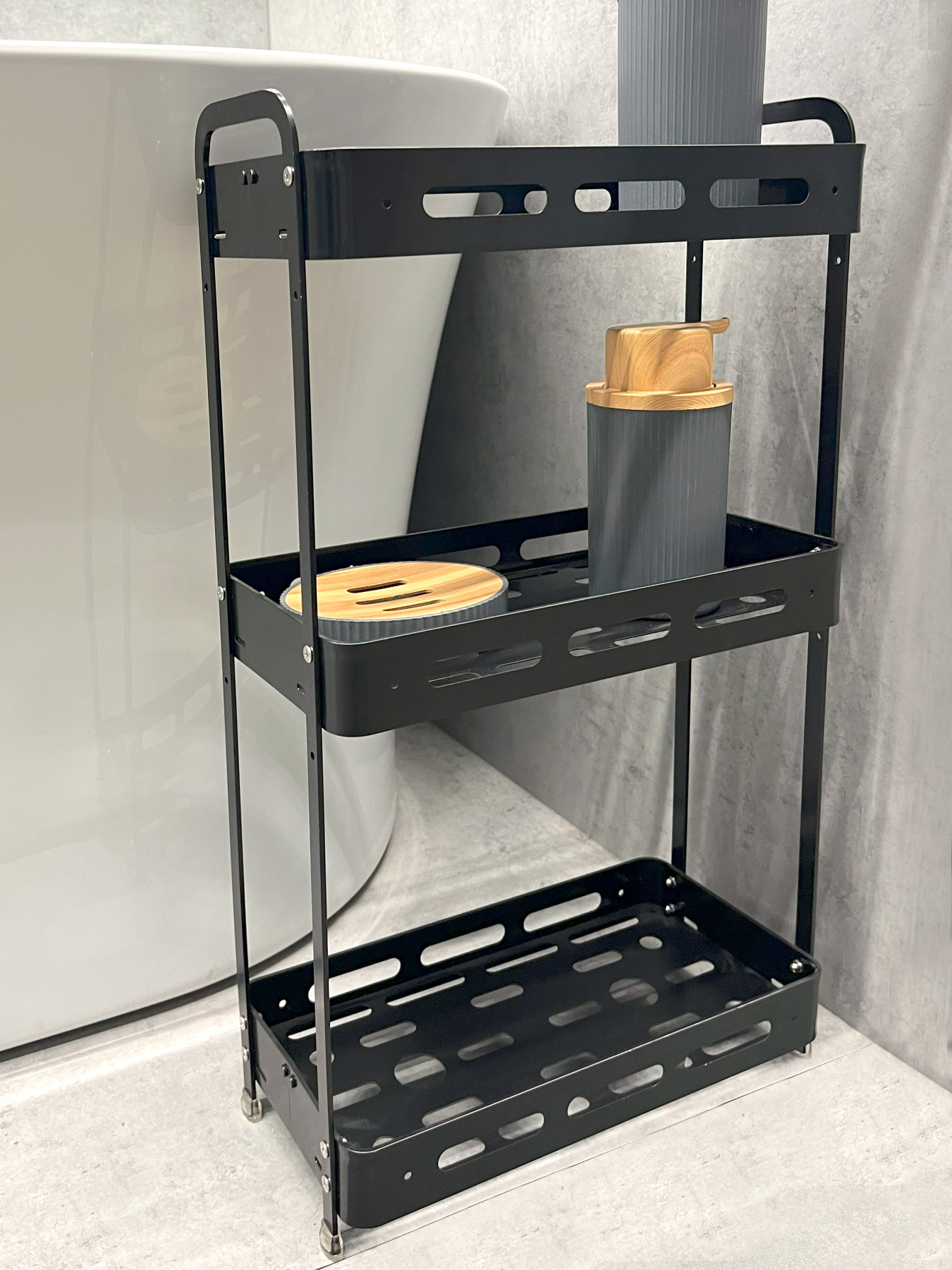 Полка трехъярусная прямоугольная алюминиевая, черная Homax модель EBA-3550 BL Фото