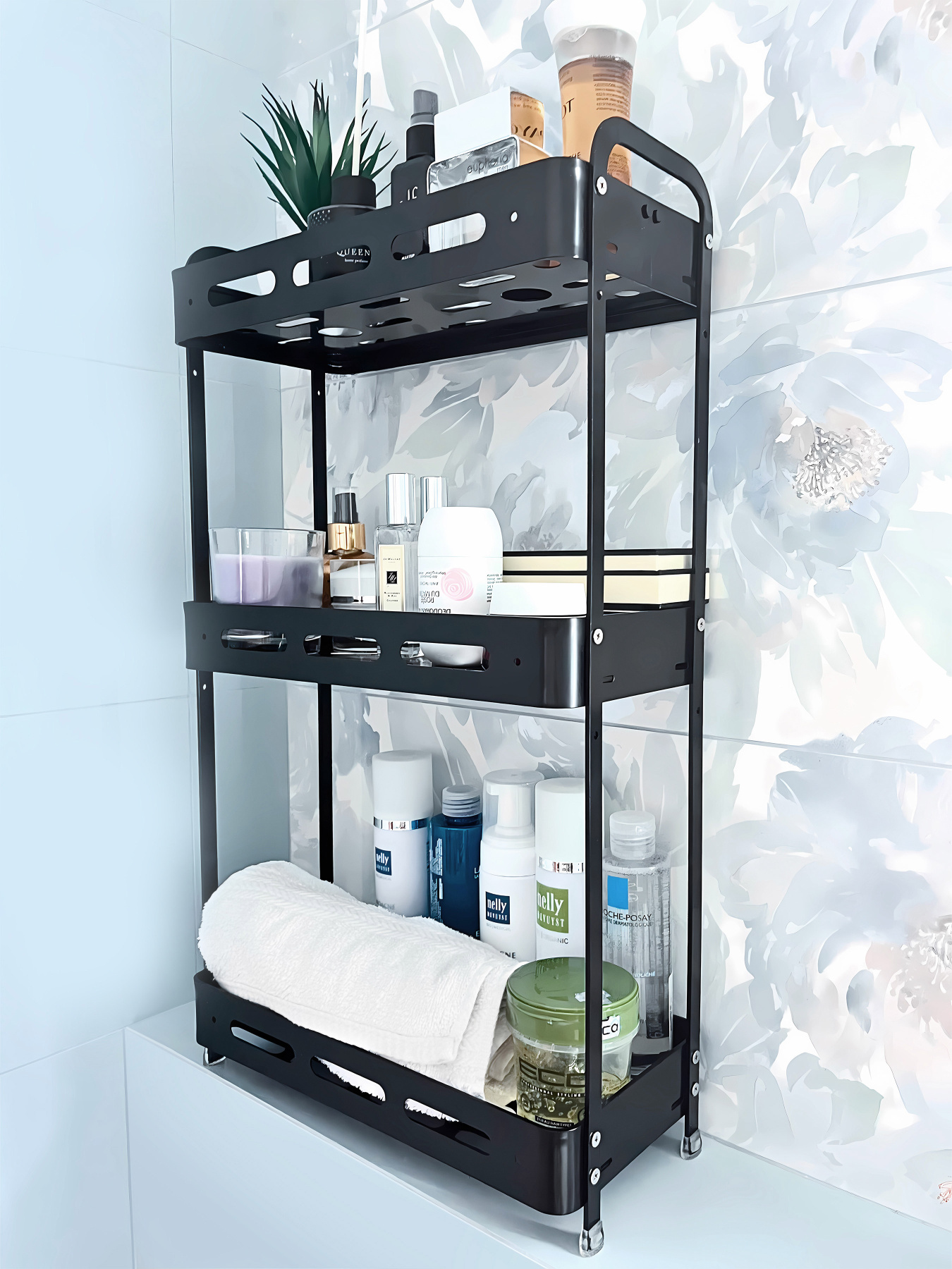 Полиця трьохярусна прямокутна алюмінієва, чорна Homax модель EBA-3550 BL Фото