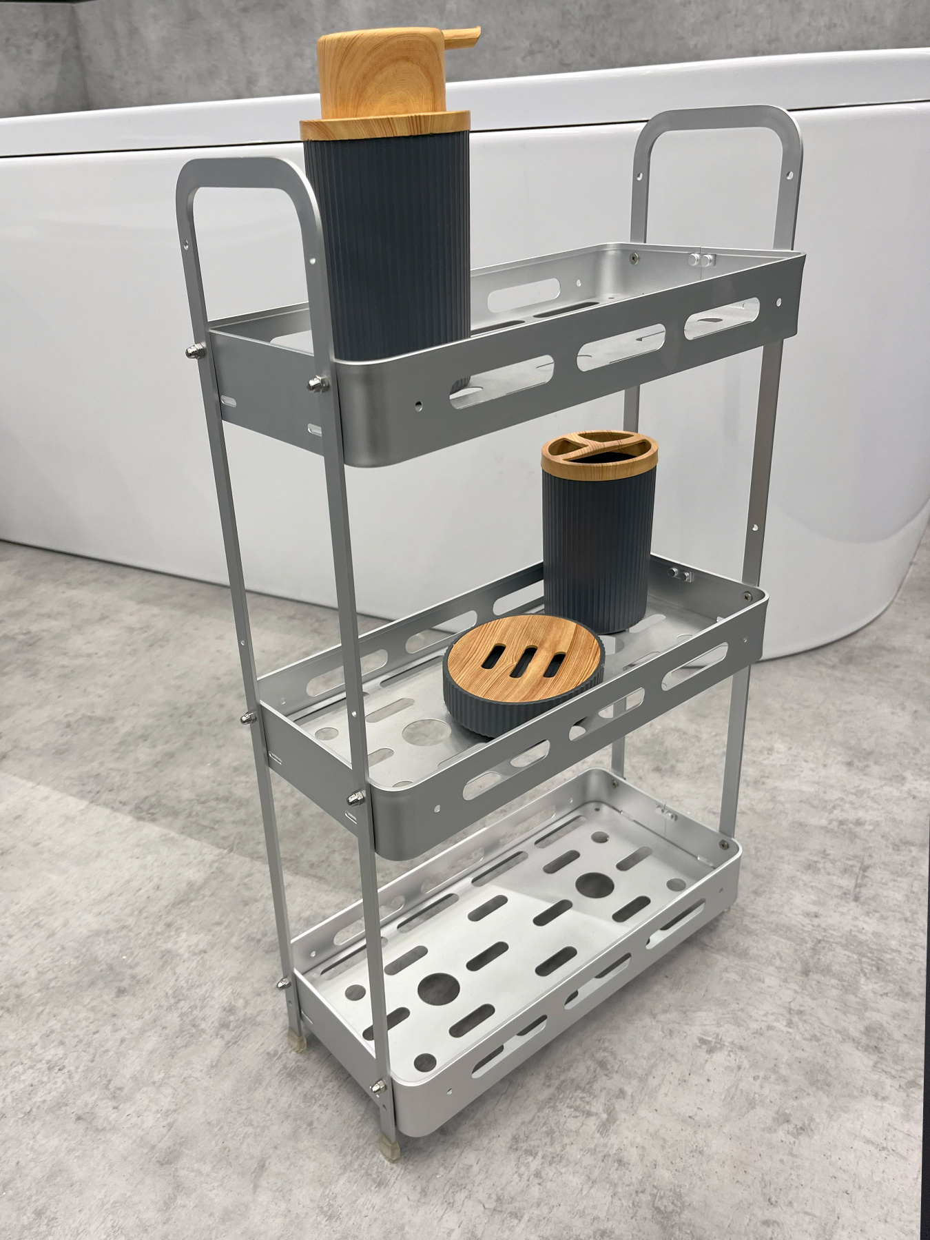 Полиця трьохярусна прямокутна алюмінієва, Homax модель EBA-3550 AL Фото