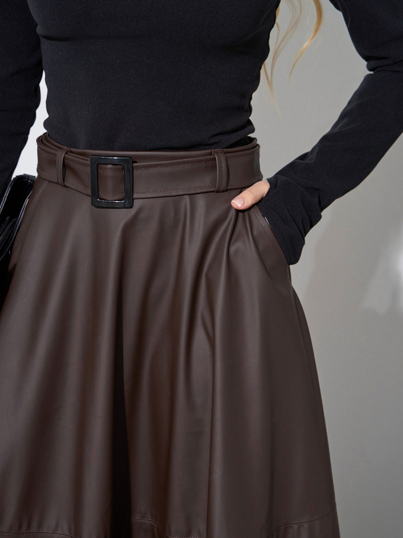 Спідниця міді ISSA Plus модель 14162_темно_коричневый Фото