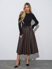 Спідниця міді ISSA Plus модель 14162_темно_коричневый Фото