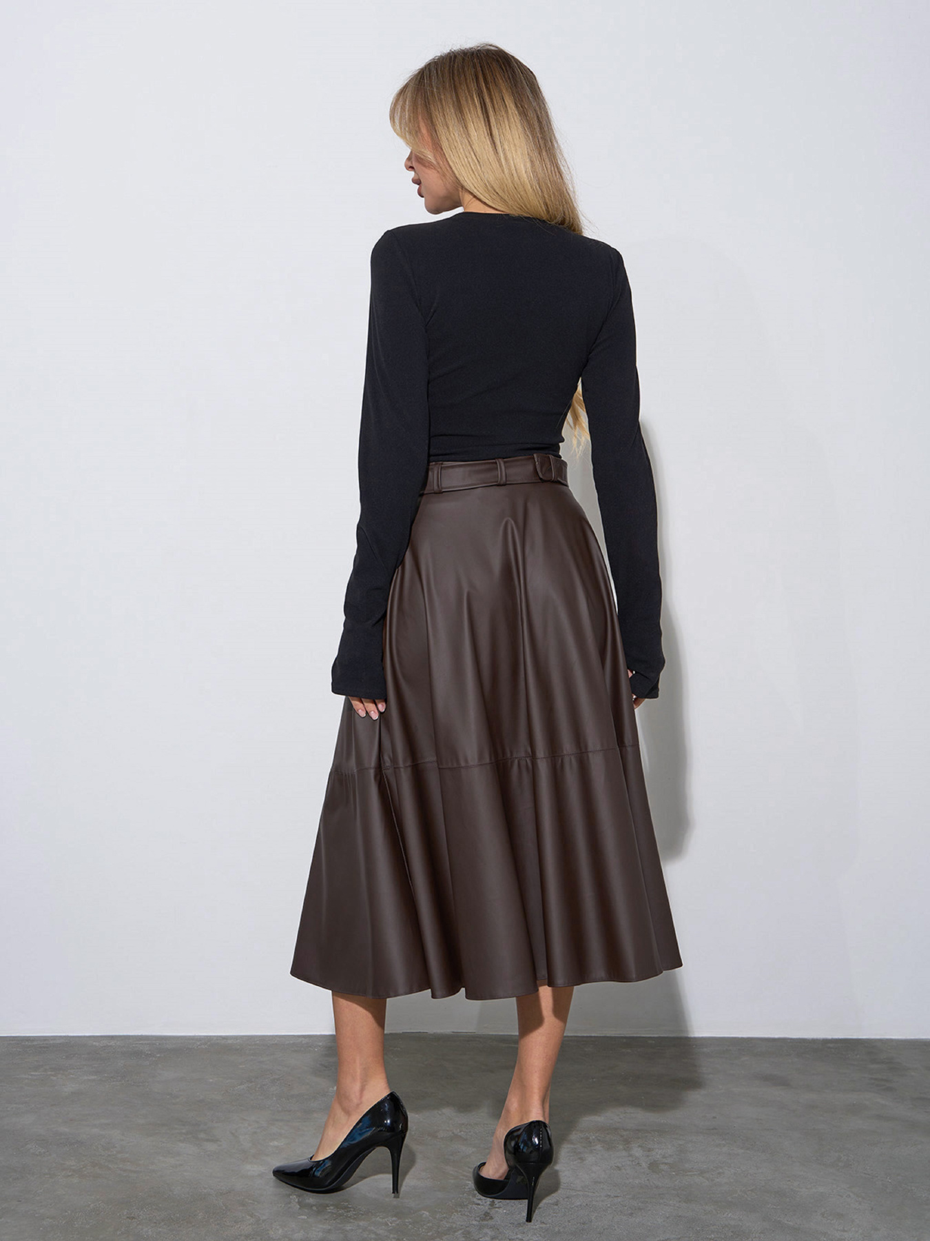 Спідниця міді ISSA Plus модель 14162_темно_коричневый Фото