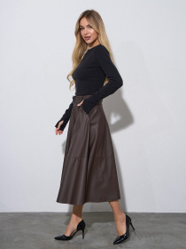 Спідниця міді ISSA Plus модель 14162_темно_коричневый Фото
