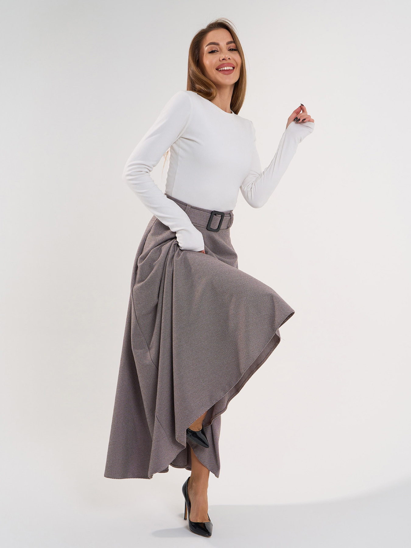 Юбка макси ISSA Plus модель 14930A_коричневый Фото