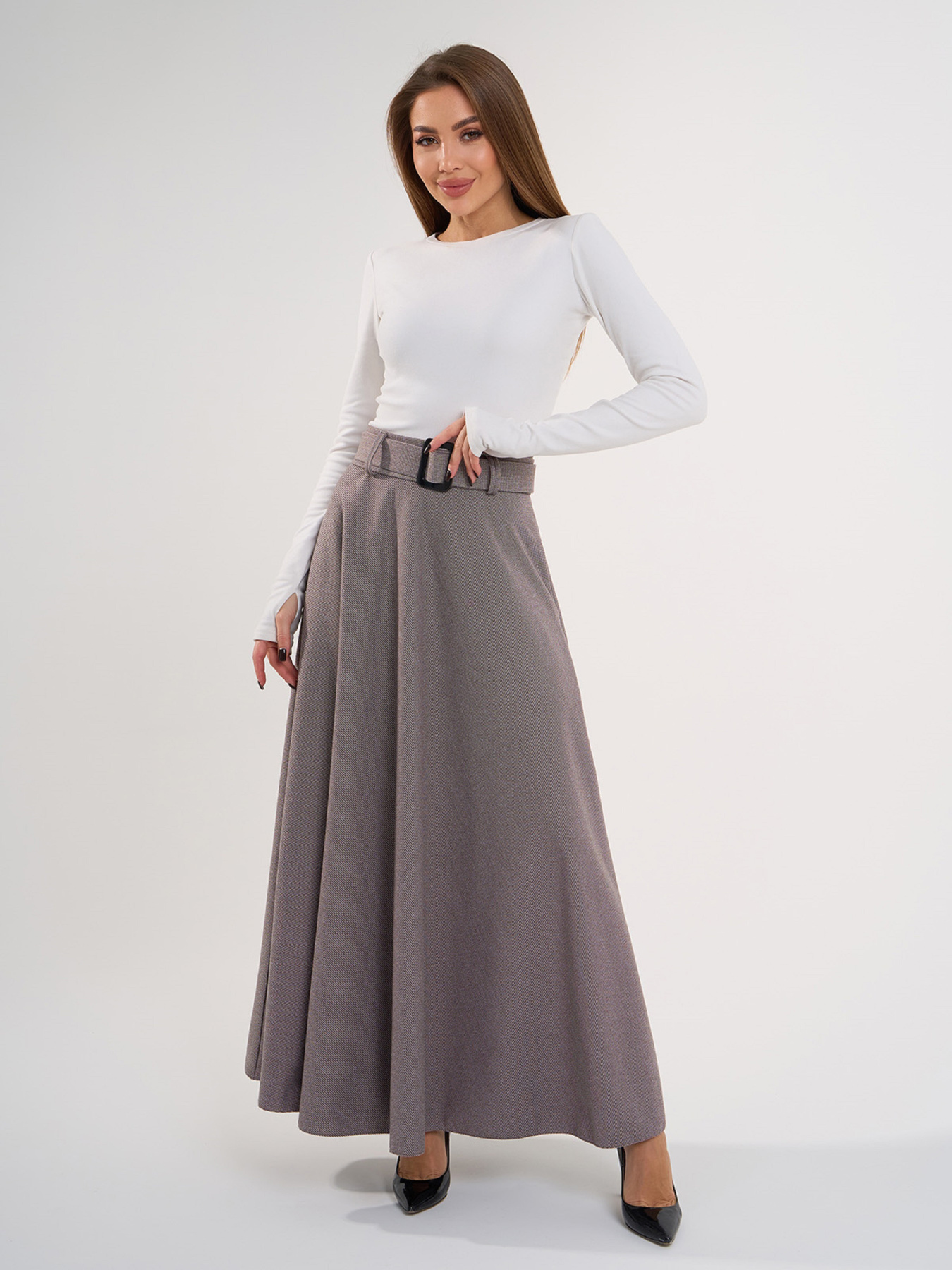 Юбка макси ISSA Plus модель 14930A_коричневый Фото