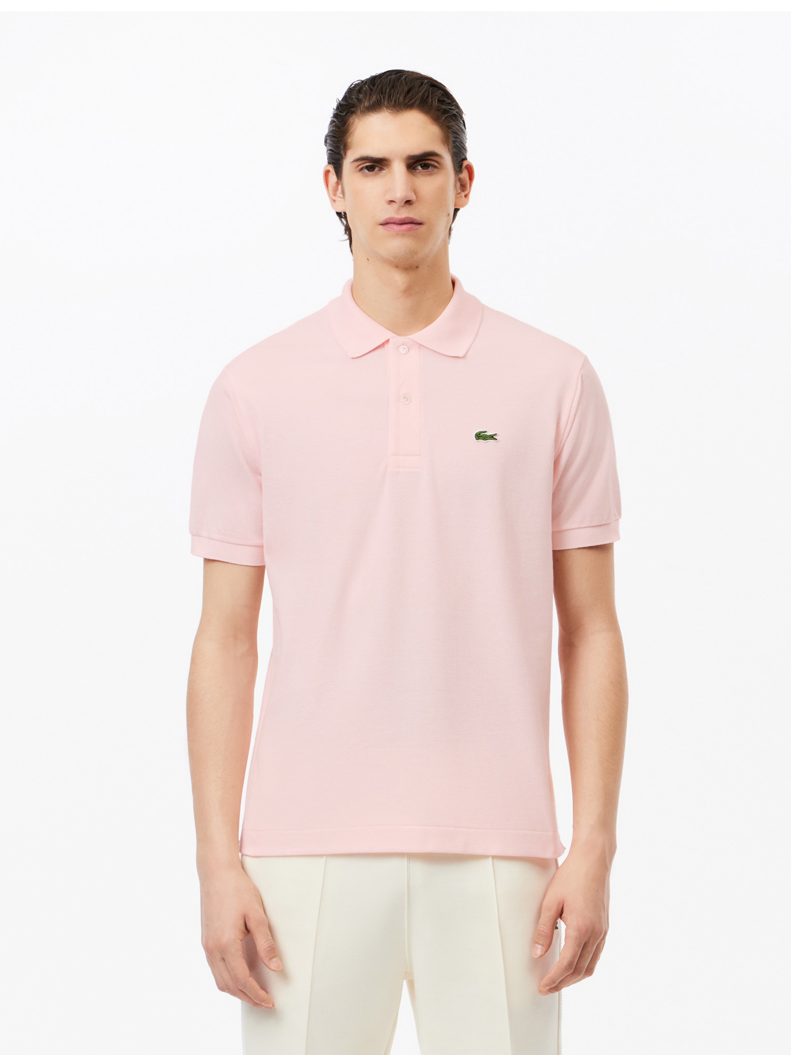 Бавовняне Чоловіче Поло Lacoste  (L1212.T03) колір рожевий Lacoste - купити в Україні