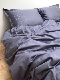 Підковдра темно-сіра з вишитими білими зірками Cozy модель 8009416 Фото