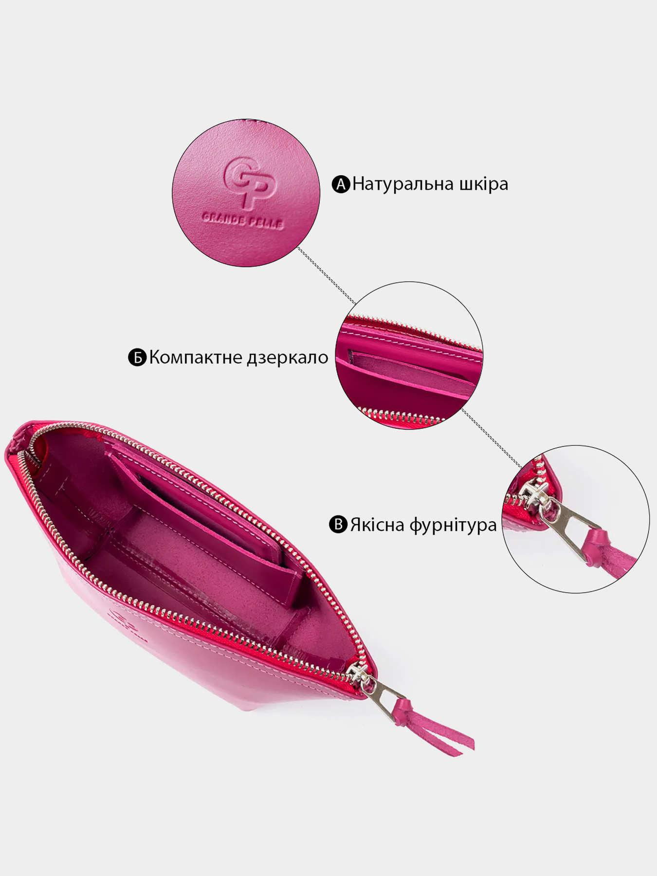 Женская косметичка из кожи Amelin GRANDE PELLE  Фуксия Grande Pelle модель bag24_11301 Фото