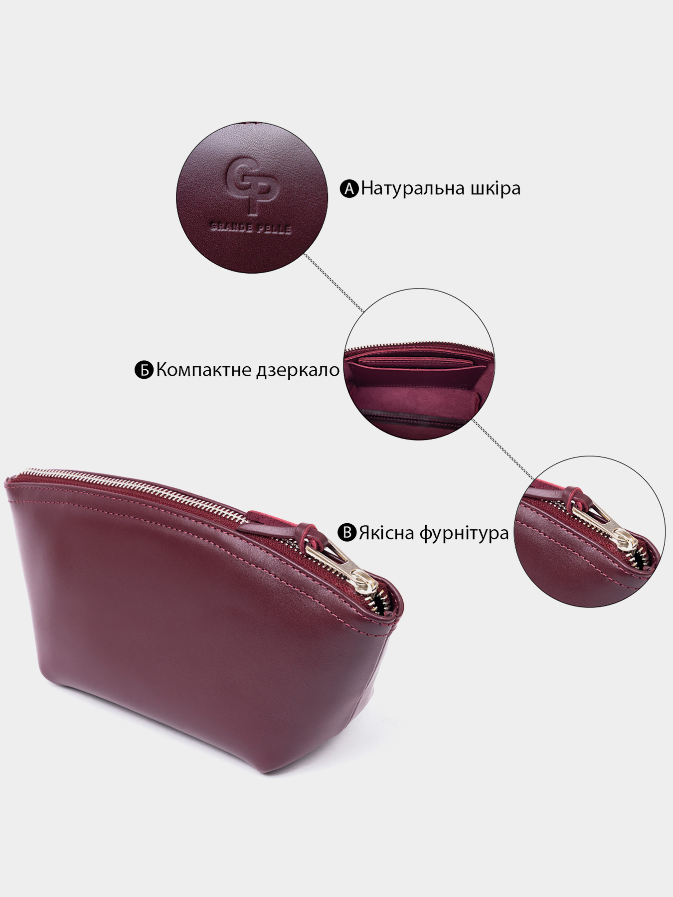 Женская Органайзер-косметичка из кожи Amelin GRANDE PELLE  Сливовая Grande Pelle модель bag24_11300 Фото