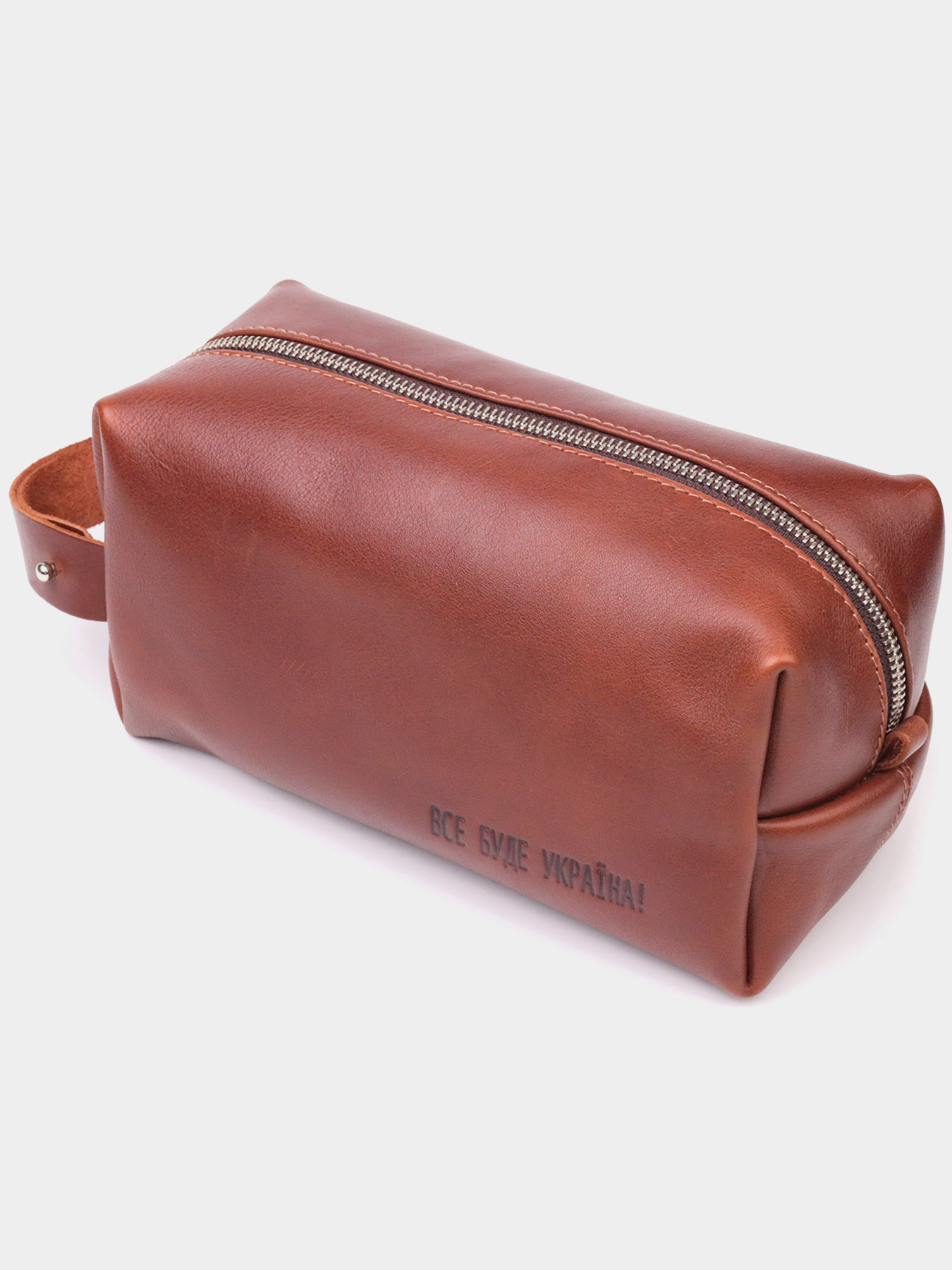 Чоловічий несесер великого розміру з гладкої шкіри на блискавці Україна GRANDE PELLE  Світло-коричневий Grande Pelle модель bag24_16769 Фото