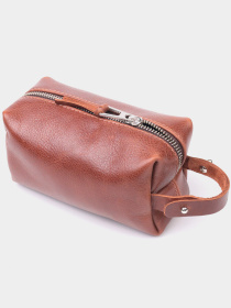 Компактна Органайзер-косметичка з гладкої шкіри на блискавці Україна GRANDE PELLE  Світло-коричнева Grande Pelle модель bag24_16763 Фото