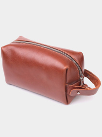 Чоловіча Органайзер-косметичка середнього розміру із гладкої шкіри на блискавці Серце GRANDE PELLE  Світло-коричнева Grande Pelle модель bag24_16765 Фото