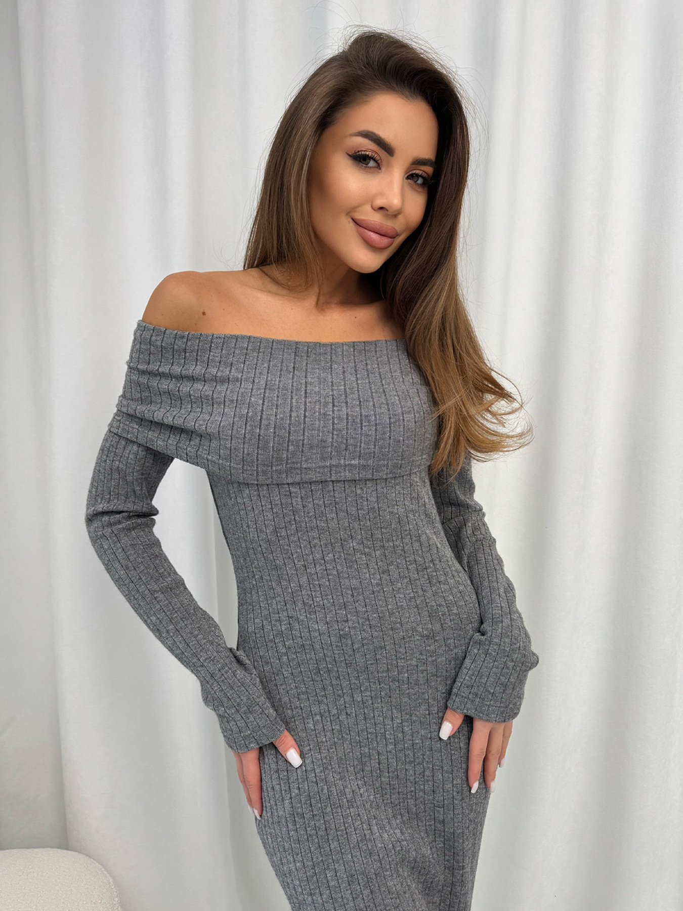 Платье макси ISSA Plus модель SA-591_серый Фото