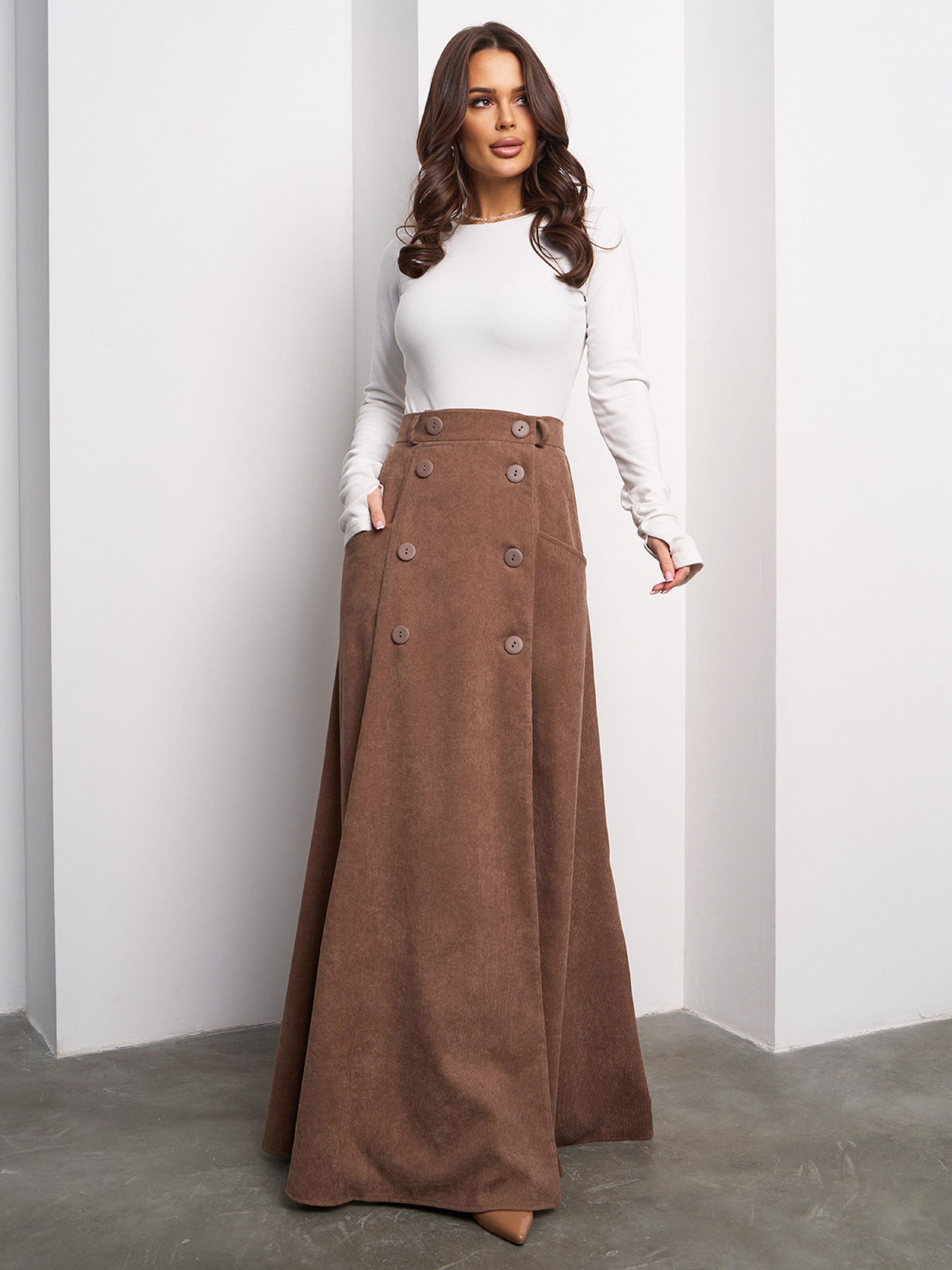 Юбка макси ISSA Plus модель 14997_коричневый Фото