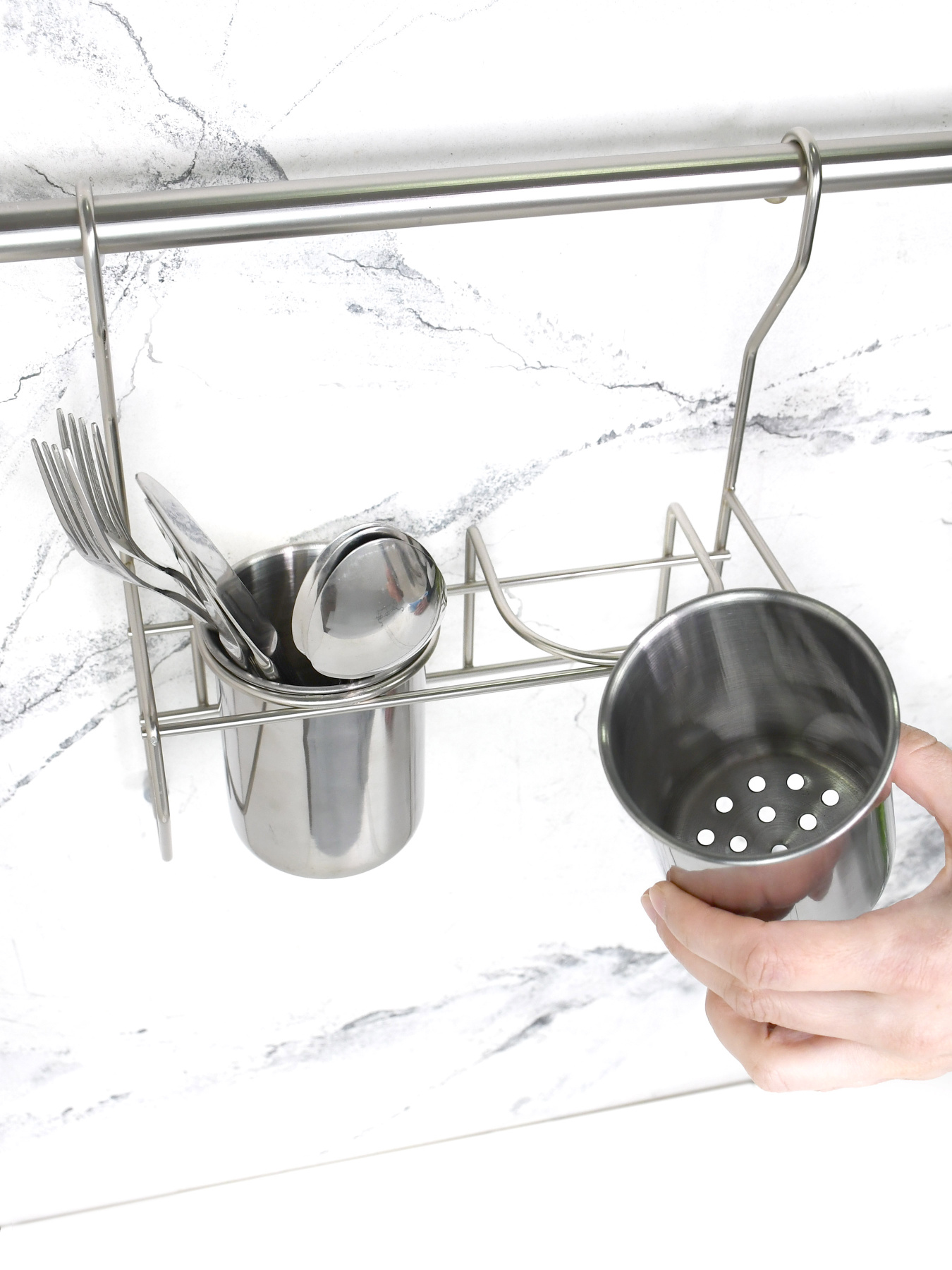 Стакан подвійний для столових приборів на рейлінг Lemax модель MX-425 NM Фото