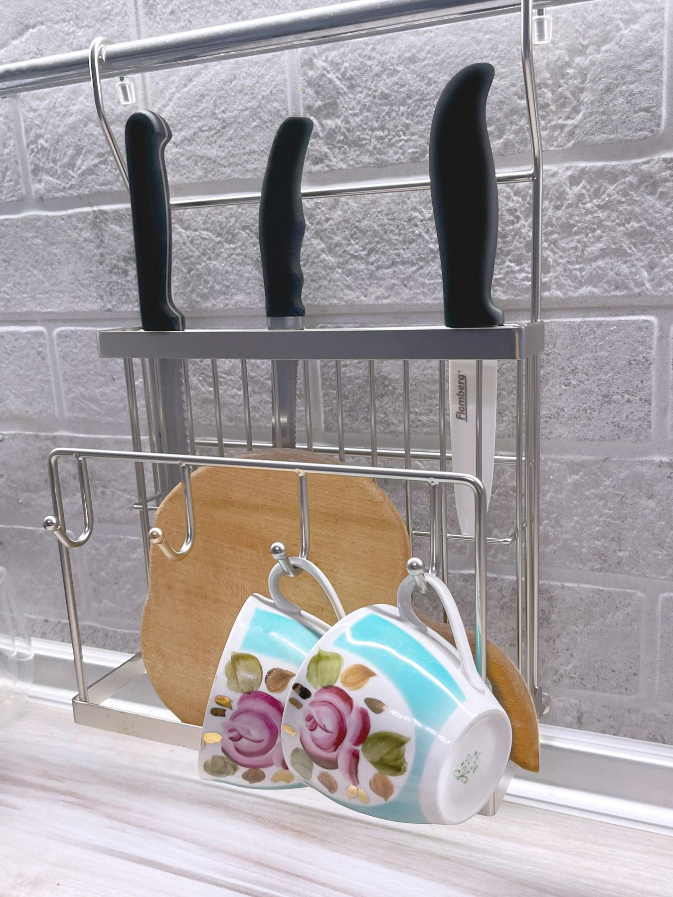 Полиця для ножів та дощок на рейлінг, хром Lemax модель MX-427 Фото