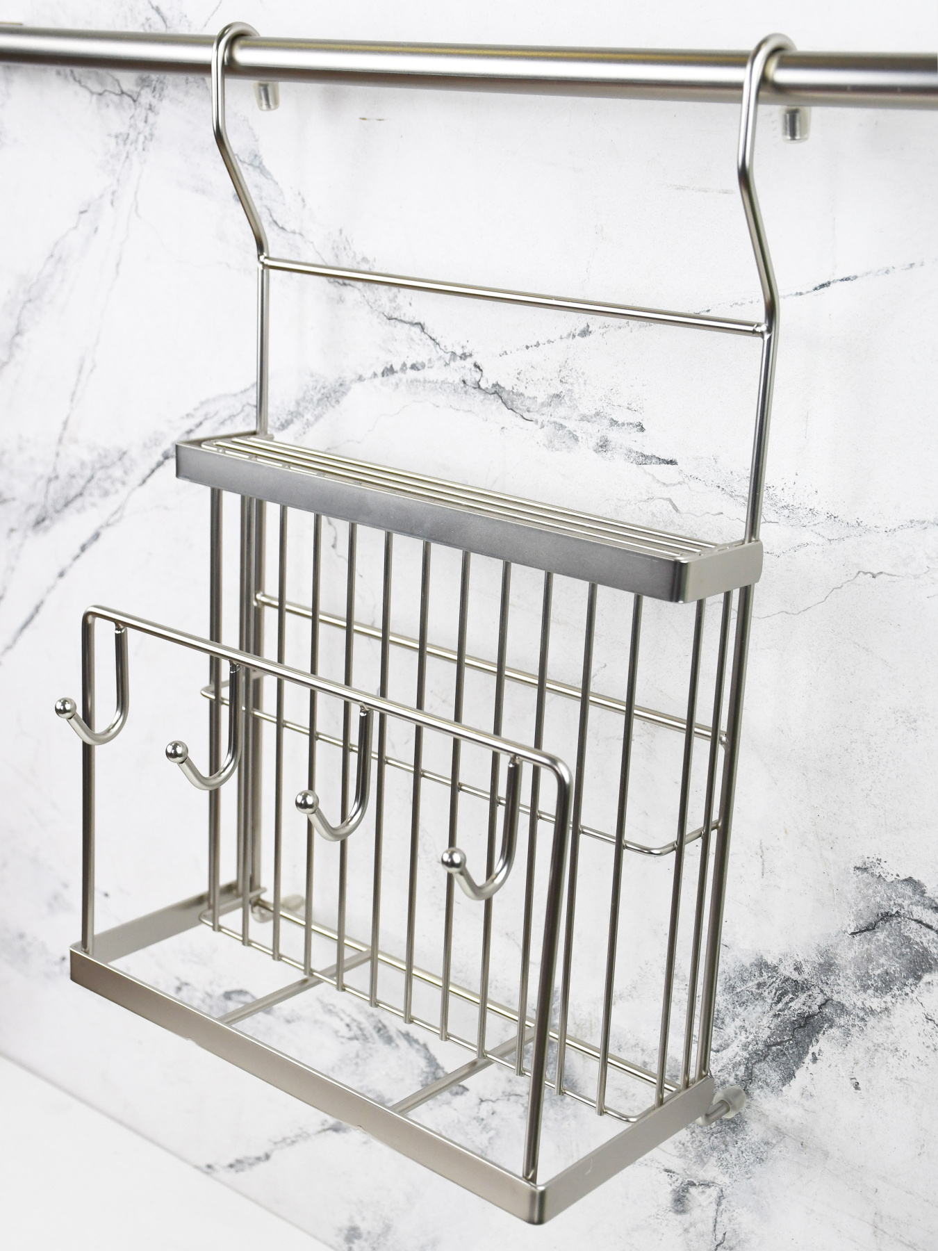 Полиця для ножів та дощок з гачками на рейлінг Lemax модель MX-427 NM Фото