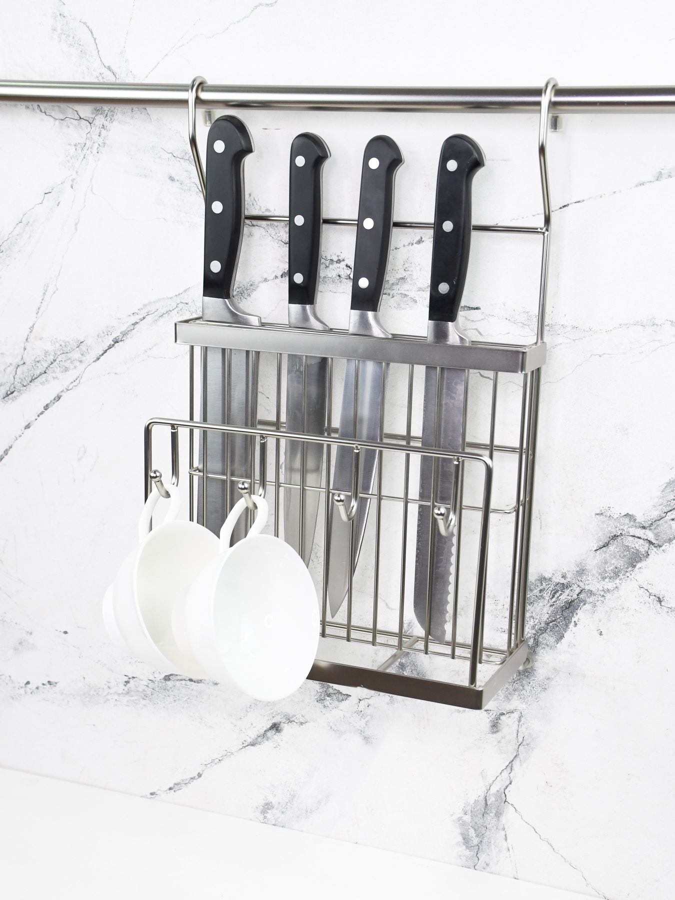 Полиця для ножів та дощок з гачками на рейлінг Lemax модель MX-427 NM Фото