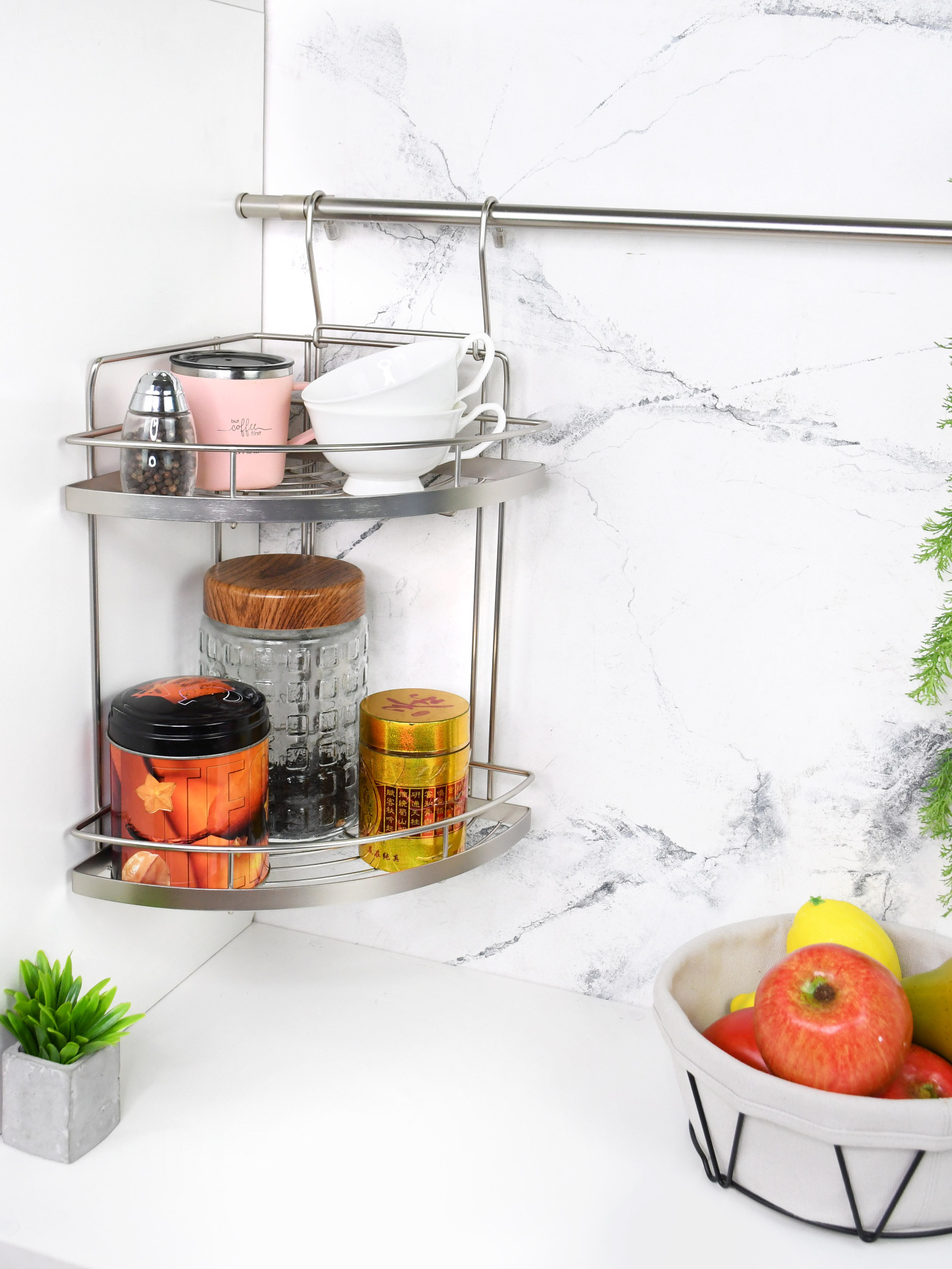 Полиця кутова двоярусна мала на рейлінг Lemax модель YJ-G209 A NM Фото