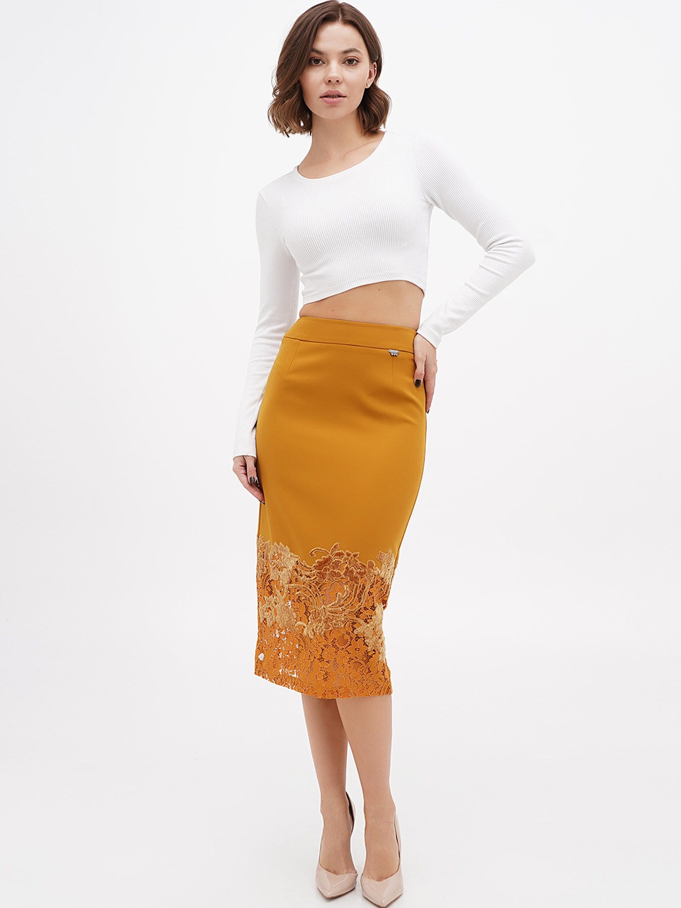 Спідниця міді Sassofono модель A271-SF-2894_бронзовый Фото