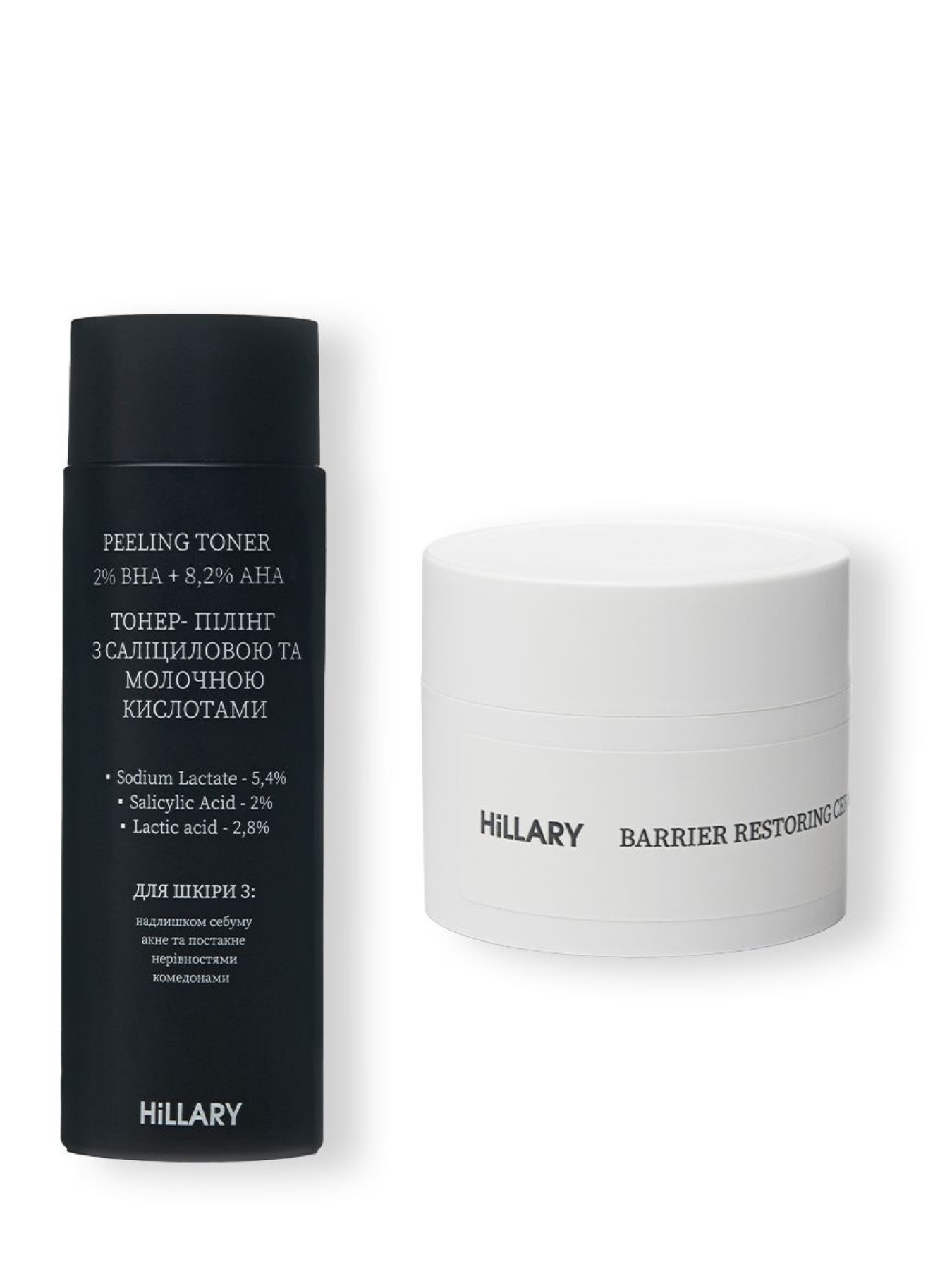 Тонер-пилинг 2% ВНА + 8,2% АНА + Восстанавливающий крем с керамидами и постбиотиками Hillary модель K2-11-827 Фото