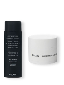 Тонер-пилинг 2% ВНА + 8,2% АНА + Восстанавливающий крем с керамидами и постбиотиками Hillary модель K2-11-827 Фото