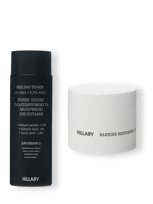 Тонер-пилинг 2% ВНА + 8,2% АНА + Восстанавливающий крем с керамидами и постбиотиками Hillary модель K2-11-827 Фото
