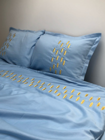 Комплект постільної білизни небесно-блакитний з вишитими золотими колосками Cozy модель 10494059 Фото