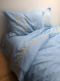 Підковдра небесно-блакитна з вишитими золотими колосками Cozy модель 10494075 Підковдра небесно-блакитна з вишитими золотими колосками Cozy модель 10494075 Фото