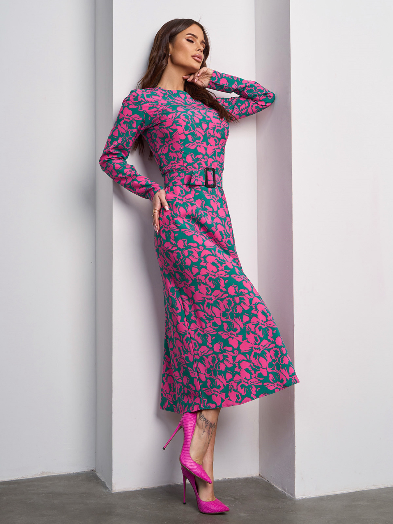 Сукня міді ISSA Plus модель 15013_зеленый Фото