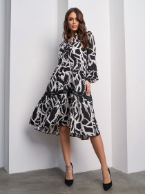 Платье миди ISSA Plus модель SA-583_черный_белый Фото
