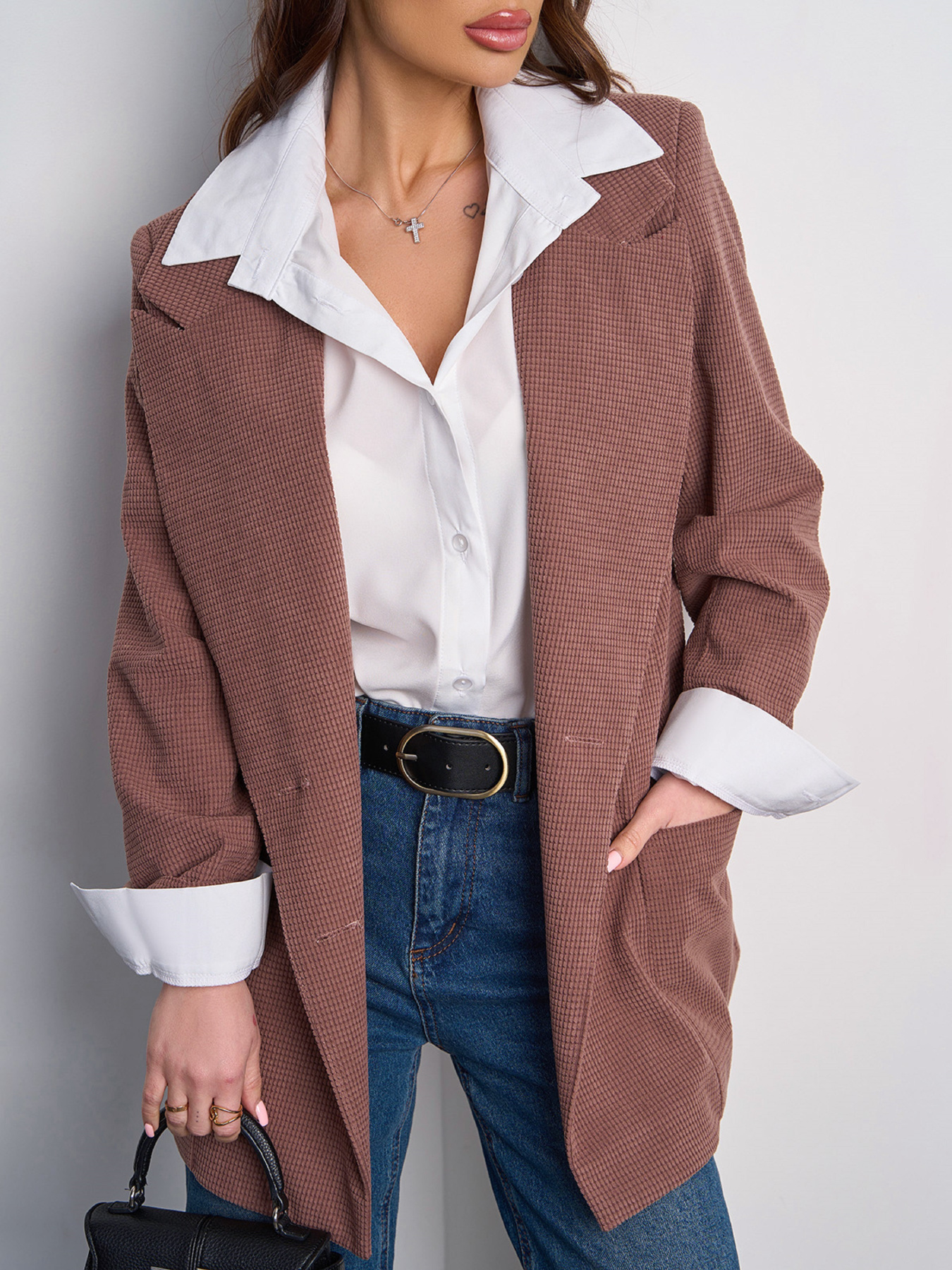 Піджак ISSA Plus модель 15019_коричневый Фото