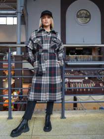 Пальто и плащи MilaNova модель Пальто ПВ-248 шоколадная клетка Фото