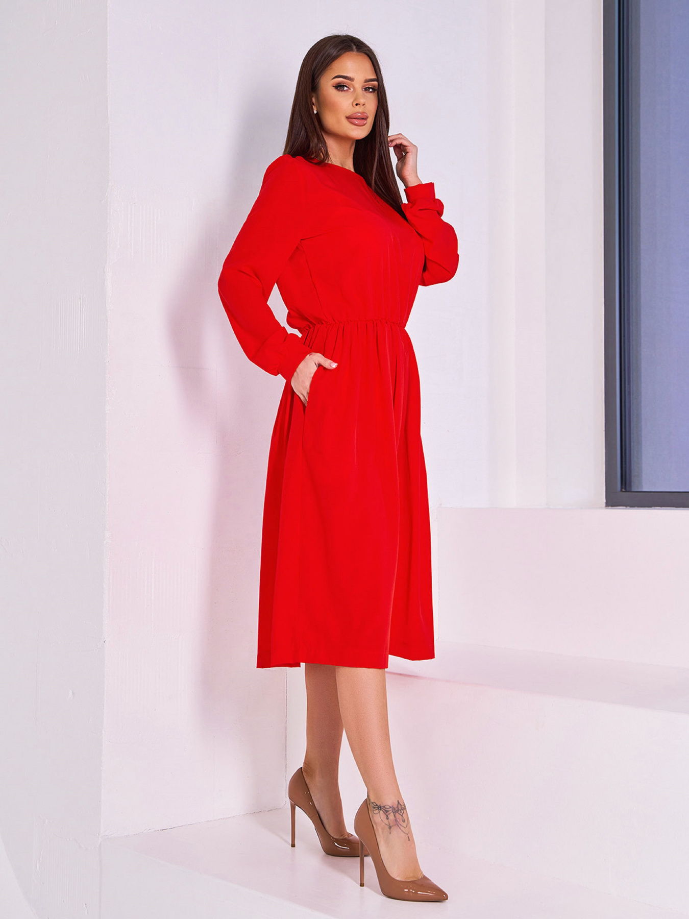 Платье миди ISSA Plus модель 15010_красный Платье миди ISSA Plus модель 15010_красный Фото