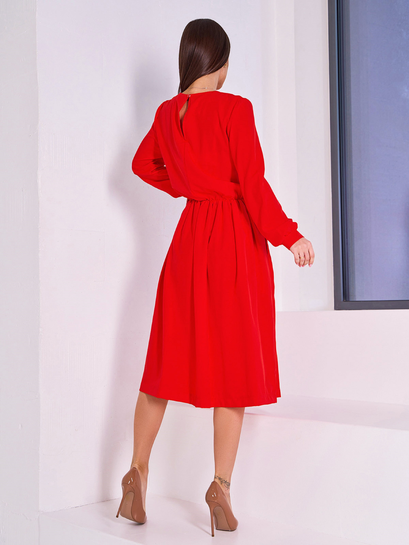 Платье миди ISSA Plus модель 15010_красный Платье миди ISSA Plus модель 15010_красный Фото