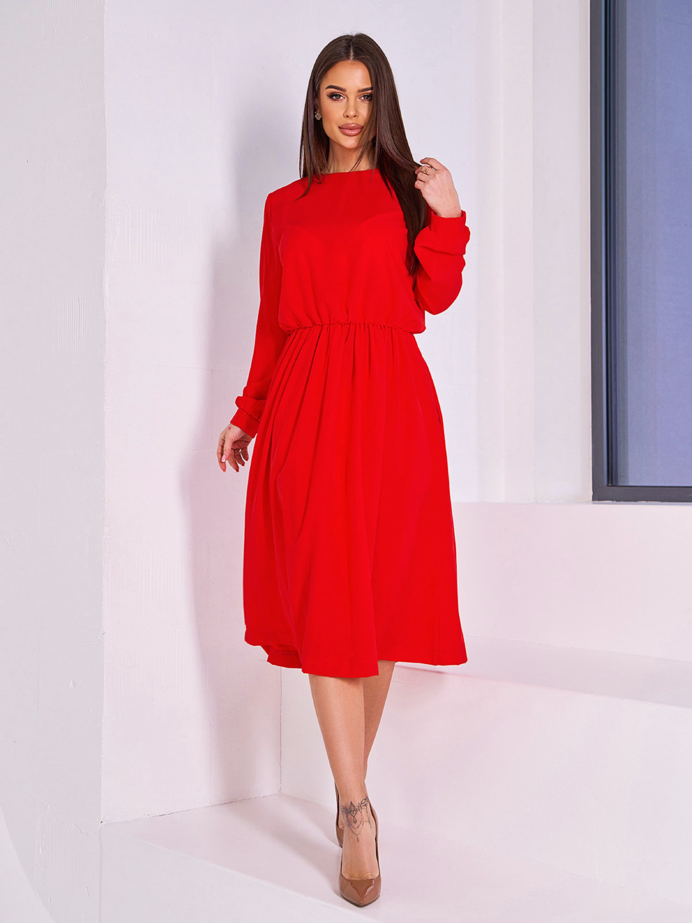 Платье миди ISSA Plus модель 15010_красный Платье миди ISSA Plus модель 15010_красный Фото