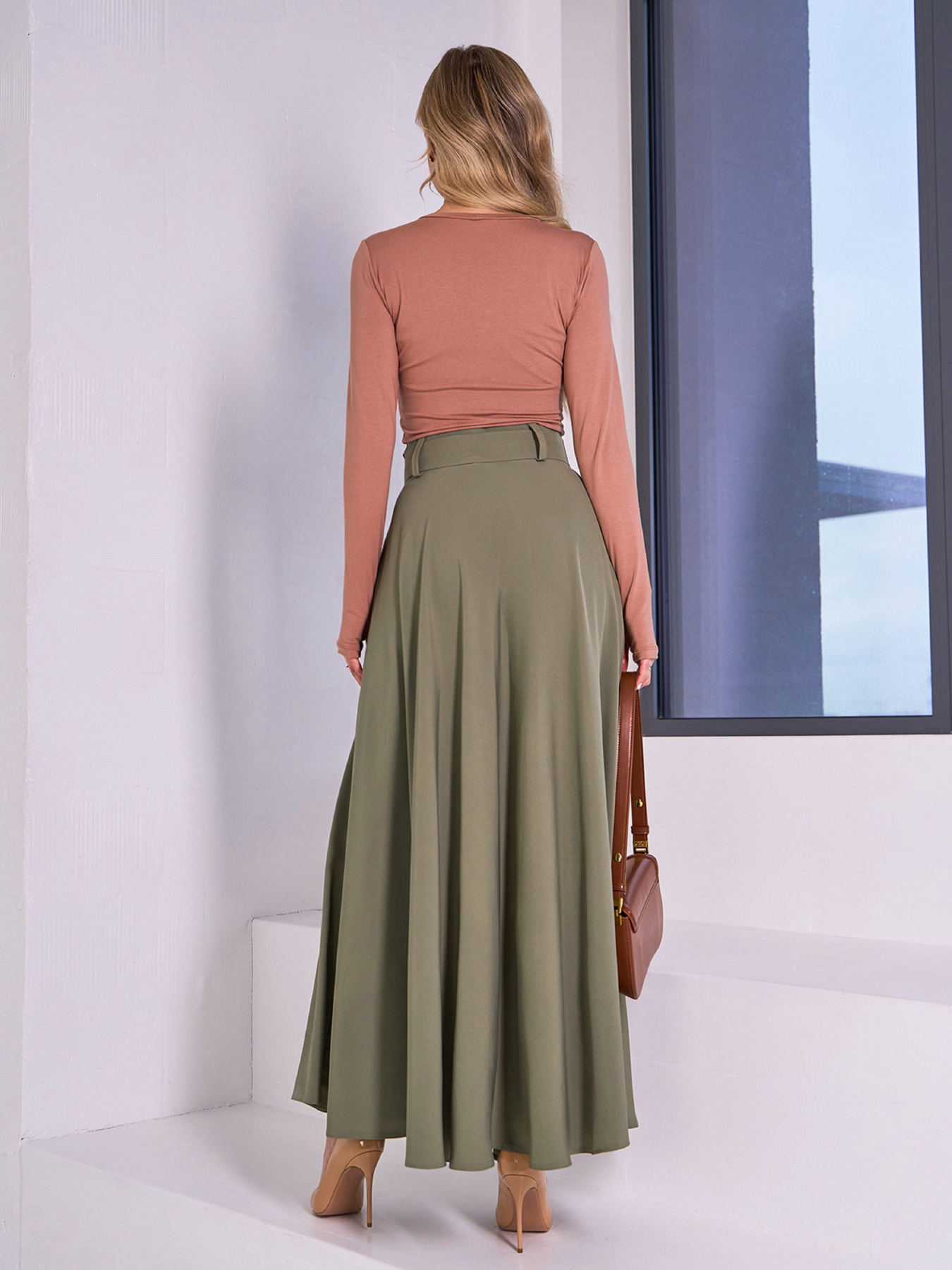 Спідниця максі ISSA Plus модель 15035_хаки Фото
