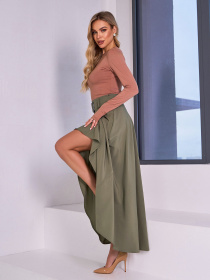 Спідниця максі ISSA Plus модель 15035_хаки Спідниця максі ISSA Plus модель 15035_хаки Фото