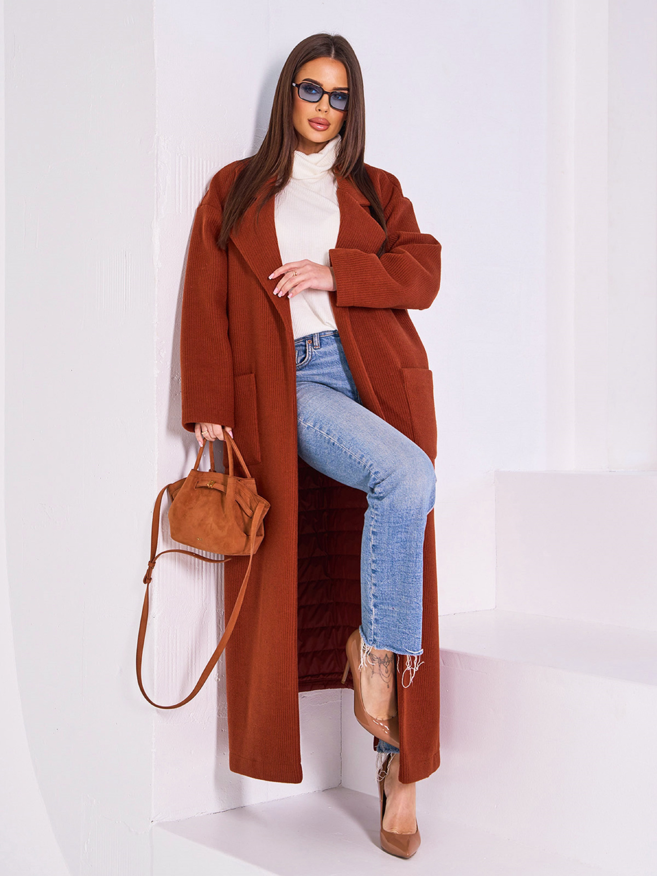 Пальто ISSA Plus модель 15037_терракотовый Пальто ISSA Plus модель 15037_терракотовый Фото