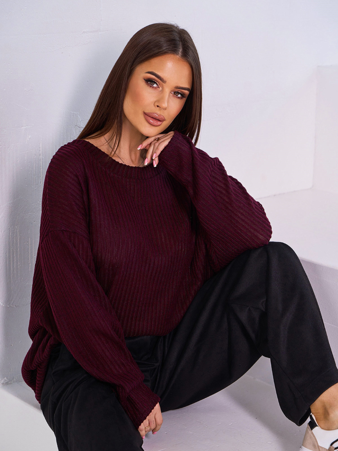 Джемпер ISSA Plus модель 15044_темно_бордовый Фото