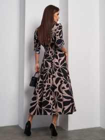 Сукня міді ISSA Plus модель SA-597_черный_бежевый Фото