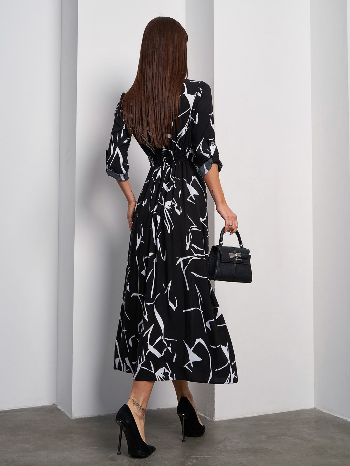 Платье миди ISSA Plus модель SA-597_черный_белый Фото