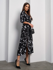 Платье миди ISSA Plus модель SA-597_черный_белый Фото