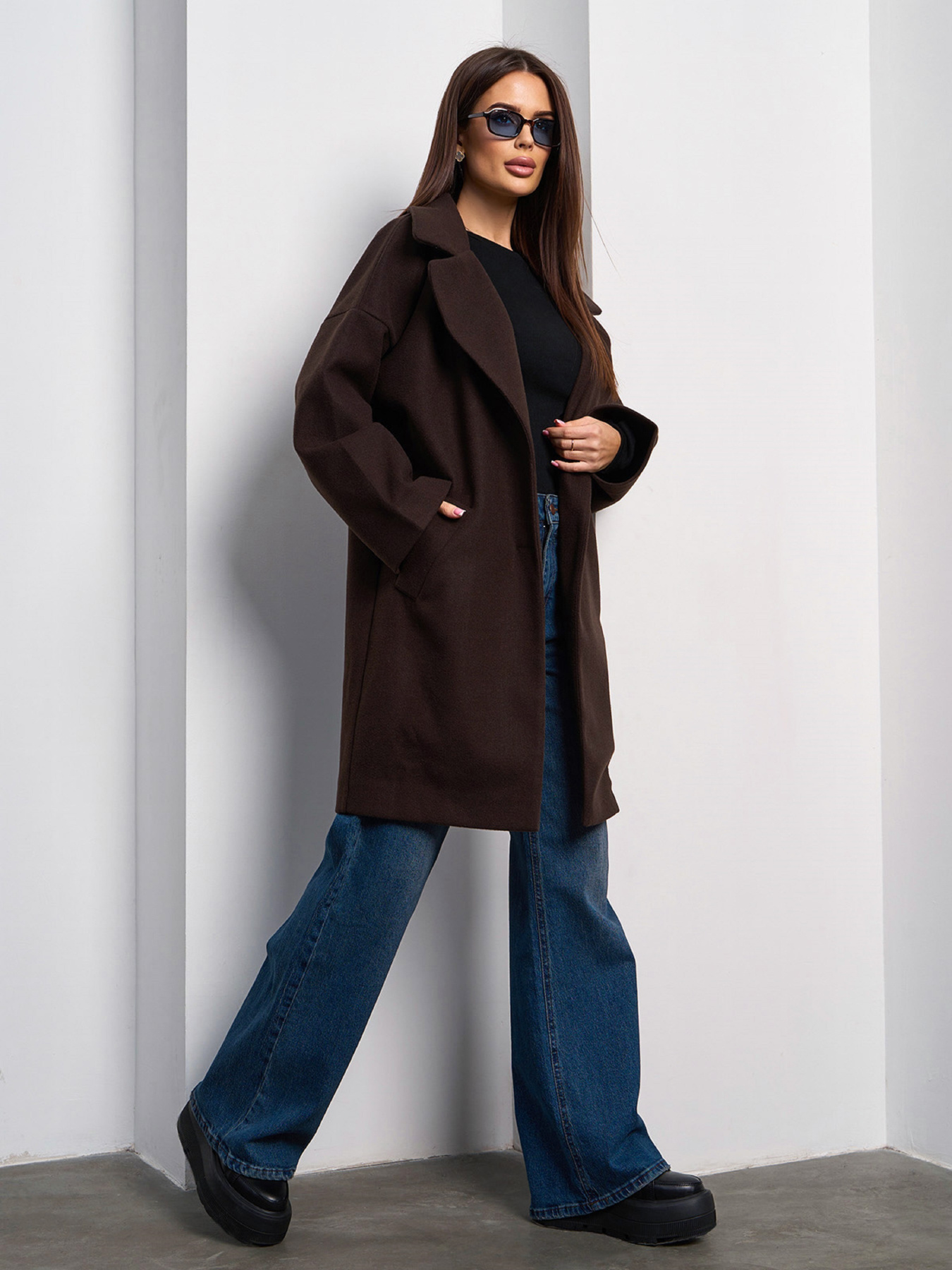 Пальто ISSA Plus модель 13539A_темно_коричневый Фото