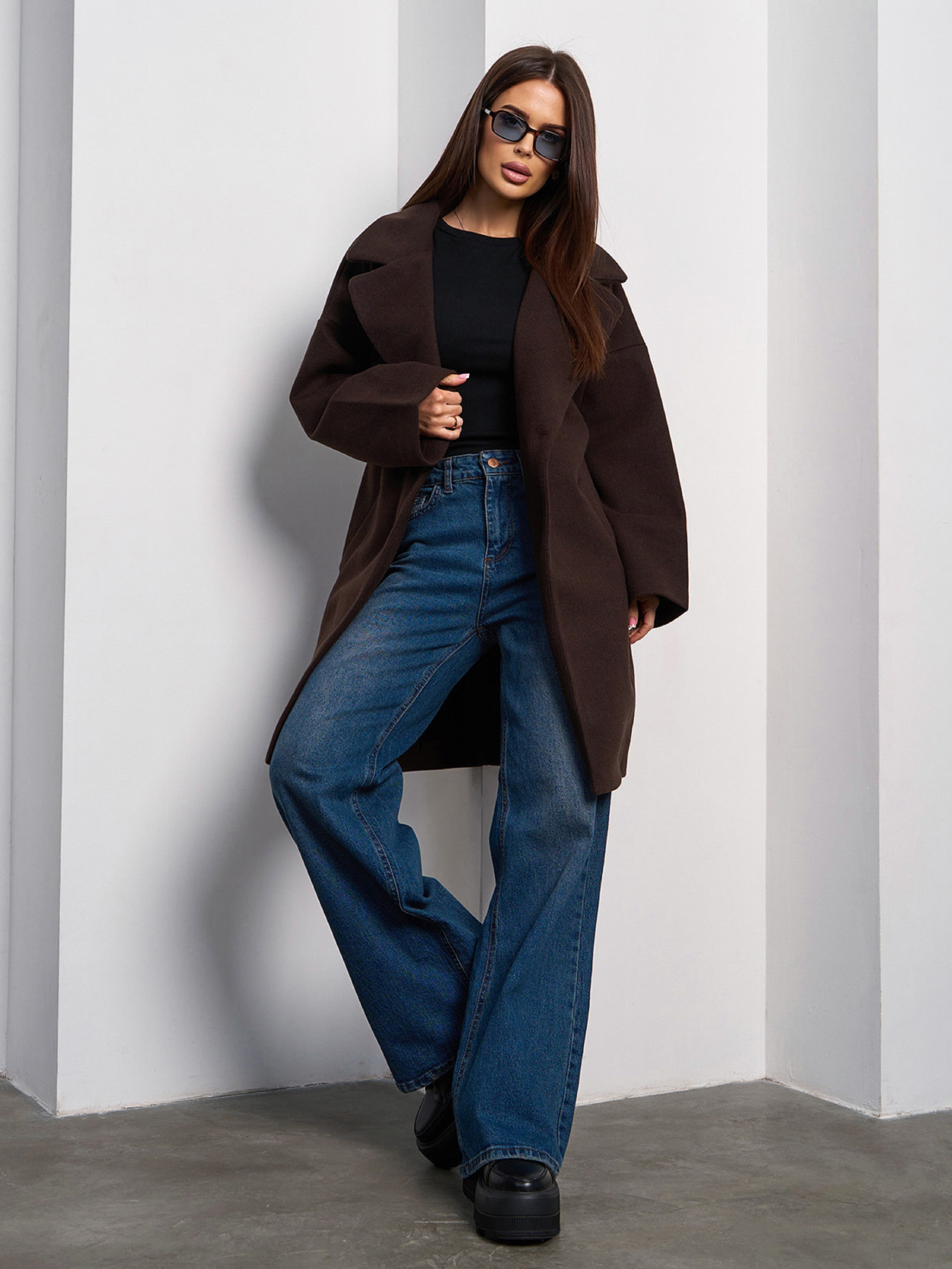 Пальто ISSA Plus модель 13539A_темно_коричневый Фото